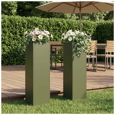 Vaso da giardino 2 pz Verde Oliva 20 x 20 x 75 cm - Foto 2