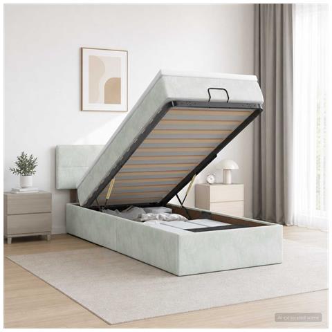 Letto ottomano con materasso Grigio Chiaro 80 x 200 cm Velluto - Foto 2