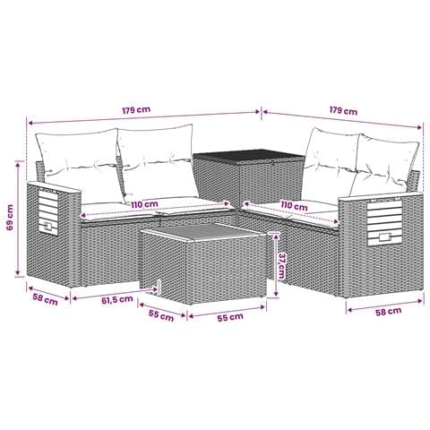 Set di divani 6 pz Nero e Blu Rattan sintetico e Acciaio - Foto 2