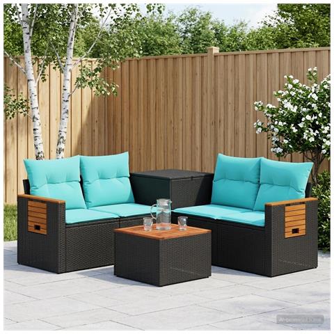 Set di divani 6 pz Nero e Blu Rattan sintetico e Acciaio - Foto 10