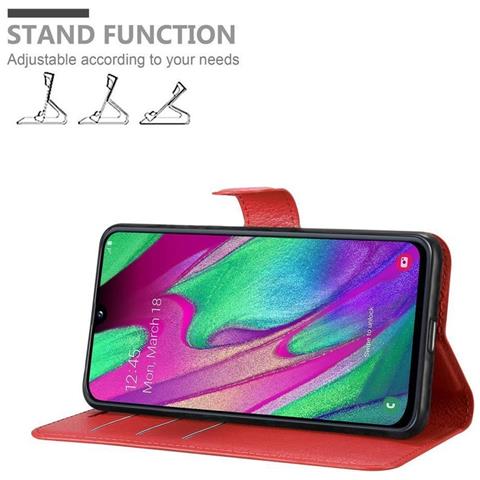 Custodia Compatibile Con Samsung Galaxy A40 In Rosso Carminio - Coperchio Protettiva Con Chiusura Magnetica, Funzione Stand E Tasca Per Le Carte - Foto 2