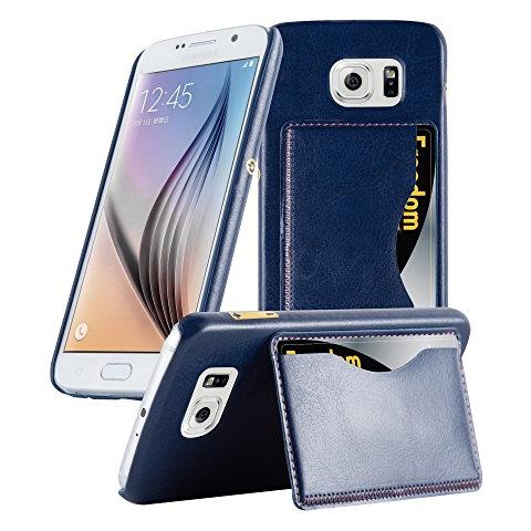 Custodia Compatibile Con Samsung Galaxy S6 In Blu - Hard Case Coperchio Protettivo Con Copertura In Similpelle, Funzione Stand E Tasca Per Le Carte - Foto 1