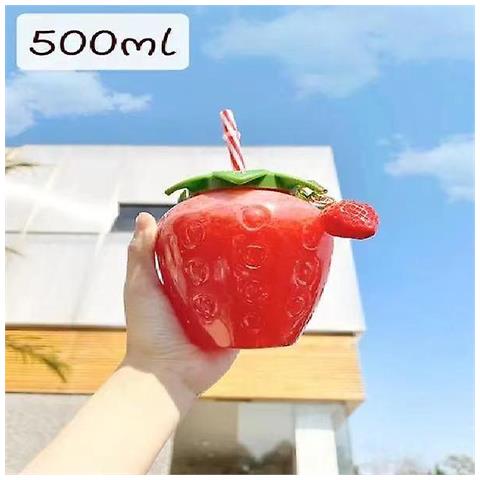 HTN (tazza-paglia-ciondolo) Estate Cartone Animato Kawaii Fragola Tazza Di Paglia Tazza Di Plastica Tazza Adorabile Ragazza Latte Tè Tazza Di Caffè Tazza Di Caffè Studente Portatile Tazza Di Acqua Bottiglia D'acqua