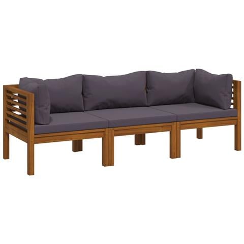 Divano Da Giardino 3 Posti Con Cuscino Legno Massello Di Acacia - Foto 1