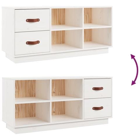 Scarpiera Bianca 100x34x45 Cm In Legno Massello Di Pino - Foto 2