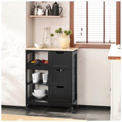 Carrello Cucina Credenza Da Cucina O Bagno Con 3 Cassetti E 1 Cestino L68*p38*a85 Cm Colore Nero Fkw79-sch - Foto 5
