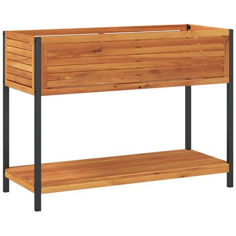 Fioriera Con Ripiano 110x45x80 Cm In Legno Acacia E Acciaio - Foto 2
