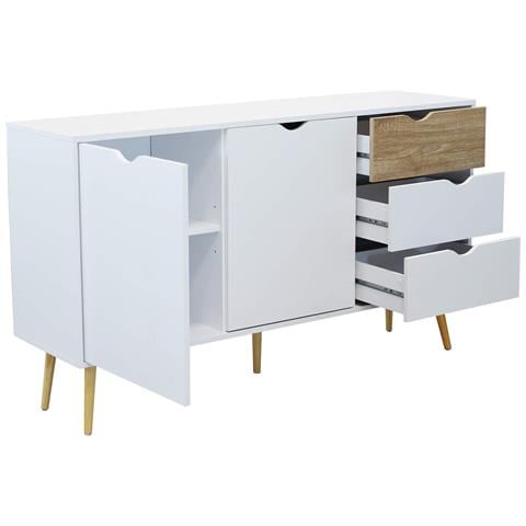 Mobile Credenza Madia Da Interno In Legno Con 2 Ante E 3 Cassetti 147x39x82h Cm Natural White - Foto 2