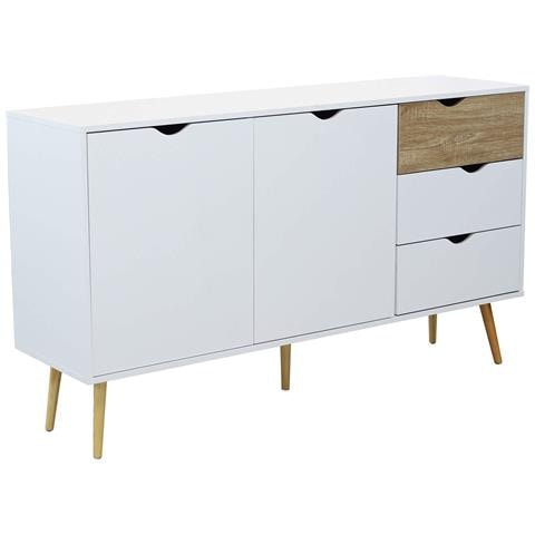 Mobile Credenza Madia Da Interno In Legno Con 2 Ante E 3 Cassetti 147x39x82h Cm Natural White - Foto 1