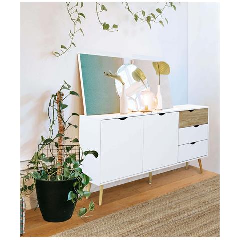 Mobile Credenza Madia Da Interno In Legno Con 2 Ante E 3 Cassetti 147x39x82h Cm Natural White - Foto 8
