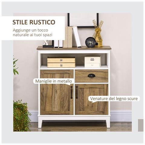 Mobile Cucina Stile Rustico Con Armadietti E Cassetto, 76.6x 35x 81.5cm, Bianco E Marrone - Foto 2