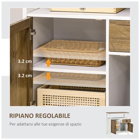 Mobile Cucina Stile Rustico Con Armadietti E Cassetto, 76.6x 35x 81.5cm, Bianco E Marrone - Foto 6