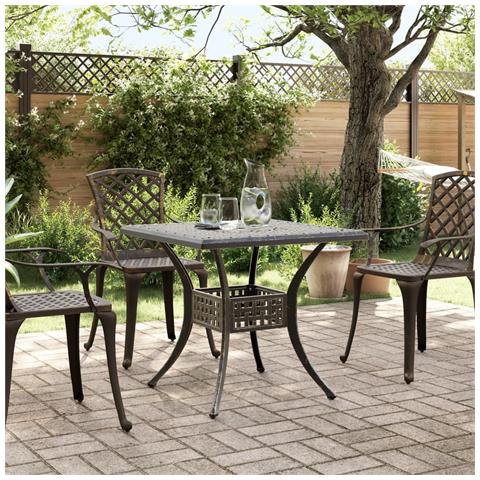 Tavolo Da Giardino Bronzo 80x80x75 Cm In Alluminio Pressofuso - Foto 2