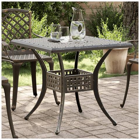 Tavolo Da Giardino Bronzo 80x80x75 Cm In Alluminio Pressofuso - Foto 8