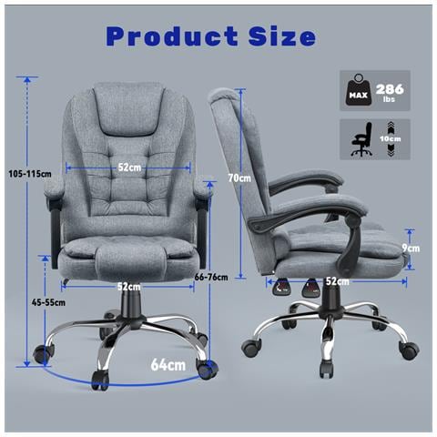 Sedia Da Ufficio Ergonomica - Poltrona Direzionale Con Sedile Largo - Sedia Ufficio Reclinabile Con Braccioli Imbottiti Et Altezza Regolabile - Rotelle Silenziose - Grigio - Foto 2