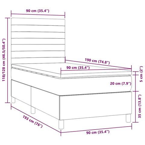 Letto a Molle con Materasso e LED Tortora 90x190 cm in Tessuto - Foto 8