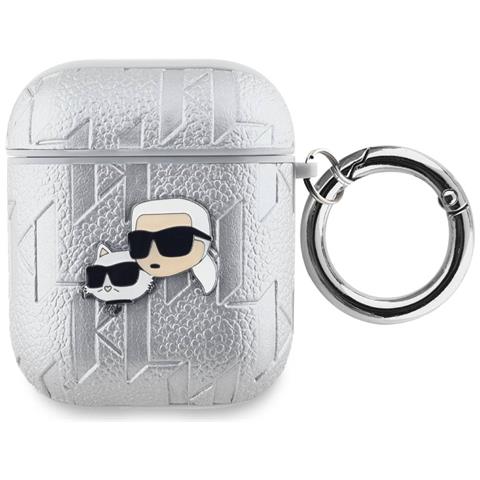 Custodia Per Airpods 1/2 Con Motivo Karl E Choupette In Rilievo, Argento - Foto 1