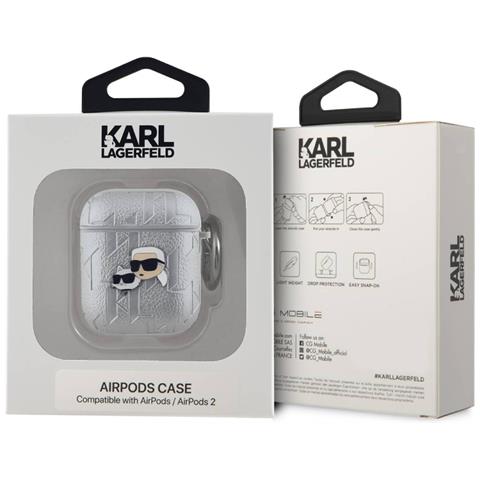 Custodia Per Airpods 1/2 Con Motivo Karl E Choupette In Rilievo, Argento - Foto 3