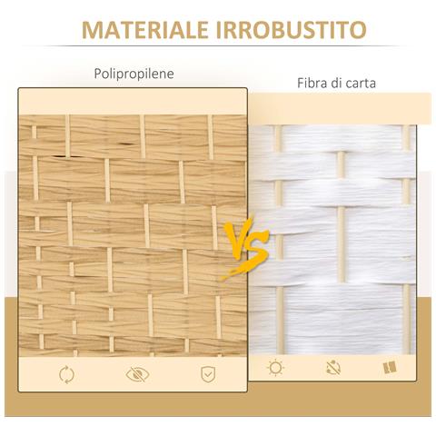 Paravento a 3 Ante Pieghevole per Interni Autoportante e Intrecciato, 135x180 cm, color Legno - Foto 2