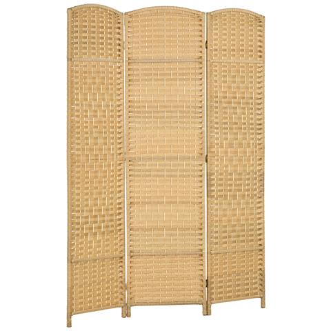 Paravento a 3 Ante Pieghevole per Interni Autoportante e Intrecciato, 135x180 cm, color Legno - Foto 1