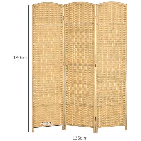 Paravento a 3 Ante Pieghevole per Interni Autoportante e Intrecciato, 135x180 cm, color Legno - Foto 6