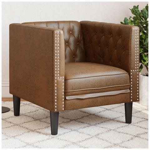 Poltrona Chesterfield Marrone In Similpelle Scamosciata - Foto 1