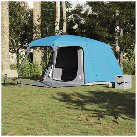 Tenda da Campeggio con Portico Cupola 5Persone Blu Impermeabile - Foto 2