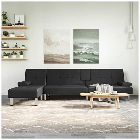 Divano Letto a L Nero 255x140x70 cm in Similpelle - Foto 2