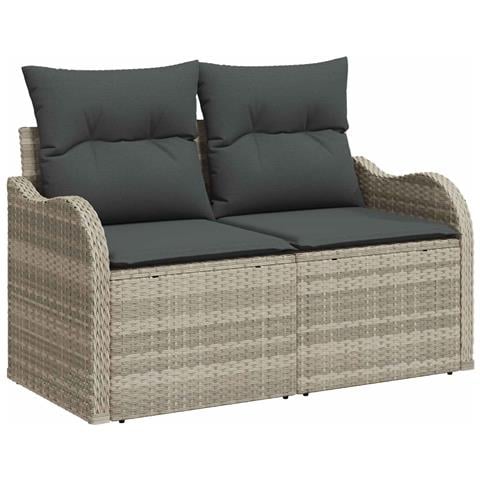 Divano da giardino a 2 posti con cuscini grigio chiaro in rattan sintetico - Foto 1