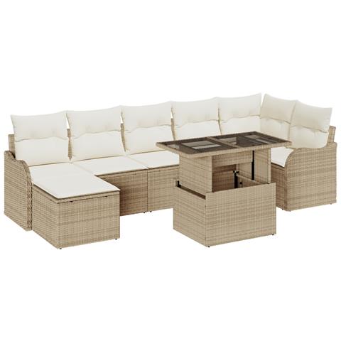 Set di Divani da Giardino in 8 Pezzi con Cuscini Beige in Polyrattan, Set di Divani da Giardino in 2 Pezzi con Cuscini Beige in Polyrattan - Foto 1