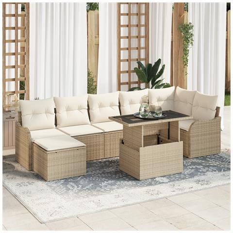 Set di Divani da Giardino in 8 Pezzi con Cuscini Beige in Polyrattan, Set di Divani da Giardino in 2 Pezzi con Cuscini Beige in Polyrattan - Foto 2