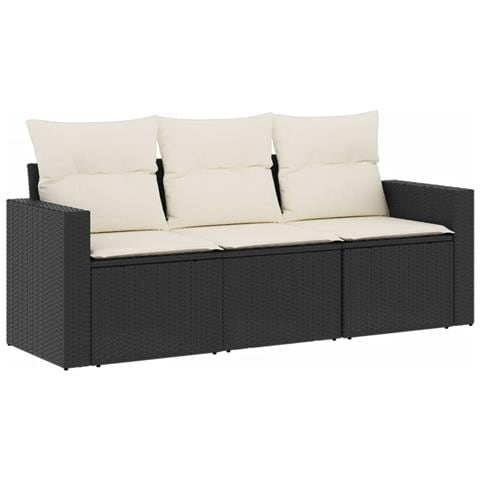 Set Divani da Giardino 3 pz con Cuscini in Polyrattan Nero - Foto 1