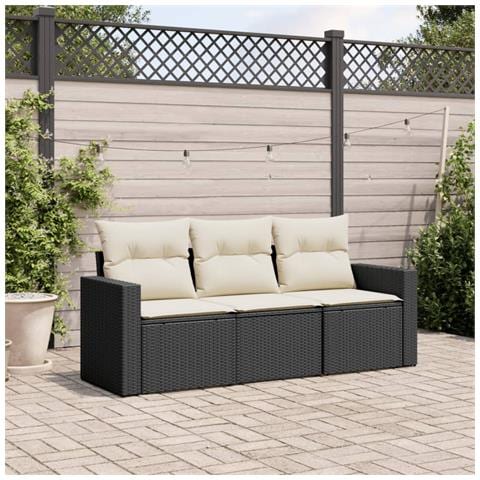 Set Divani da Giardino 3 pz con Cuscini in Polyrattan Nero - Foto 2