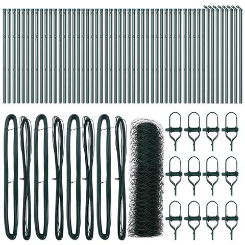 Recinto Esagonale Verde 0,5x100 m Acciaio, Pali per Recinto 13 pcs Verde Ø32 mm 100 cm Acciaio Galvanizzato - Foto 1