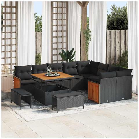 Set Divano da Giardino 12 pcs Nero 100 x 100 x 71 cm - Foto 2