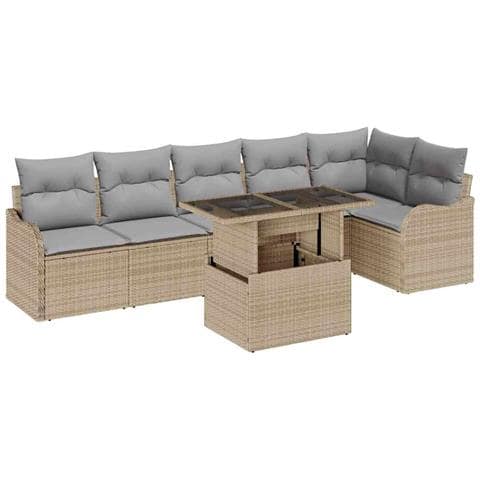 Set Divano da Giardino 7 pcs Beige 100 x 55 x 73 cm Poly Rattan - Foto 1