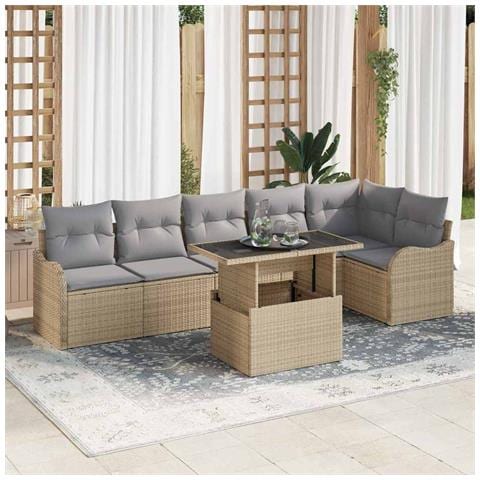 Set Divano da Giardino 7 pcs Beige 100 x 55 x 73 cm Poly Rattan - Foto 2
