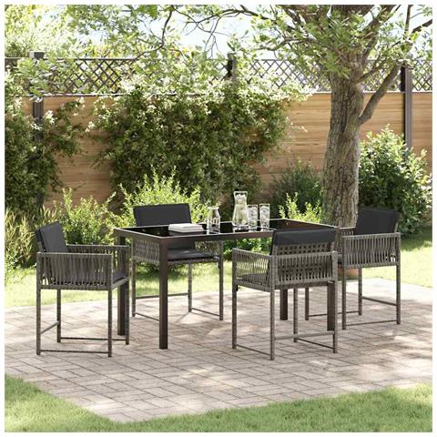 Set da Pranzo per Giardino 5 pcs Grigio polyrattan - Foto 2