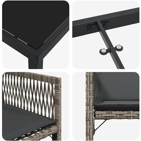 Set da Pranzo per Giardino 5 pcs Grigio polyrattan - Foto 9