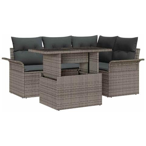 Set Divano da Giardino con cuscino 5 pcs Grigio Poly Rattan - Foto 1