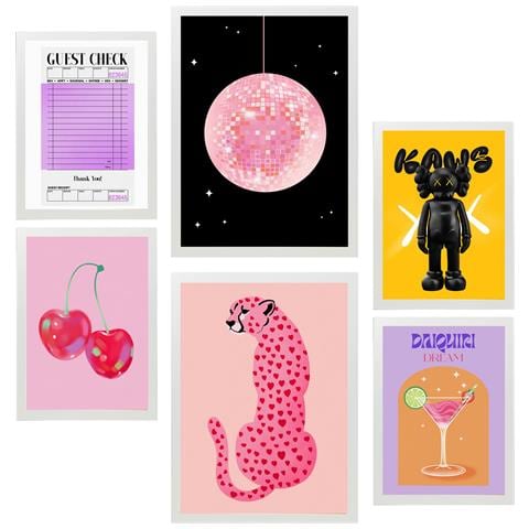 Set Di 6 Stampe Pittura Decorativa Kaws Illustrazioni Di Arte Moderna Incorniciate Con Illustrazioni Di Design Per Le Pareti A3 & A4 Cornice Bianca - Foto 1