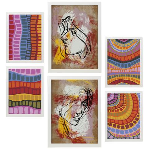 Set Di 6 Stampe Razzle Dazzle In Dipinti Decorativi Estetici Astratti Femminili Per Il Tuo Soggiorno Di Casa A3 & A4 Cornice Bianca - Foto 1
