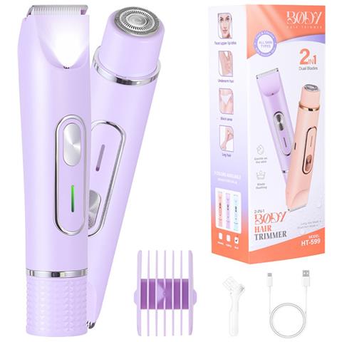 Rasoi Elettrico 2-in-1 A Doppia Testina E Rifinitore Bikini Per Donna - Portatile E Ricaricabile Purple - Foto 1