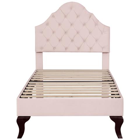 Letto Imbottito In Velluto Rosa Con Design Classico - Foto 1