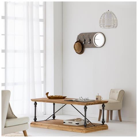 Appendiabiti Con Specchio In Legno E Metallo Grigio 60x5x30h - Foto 2