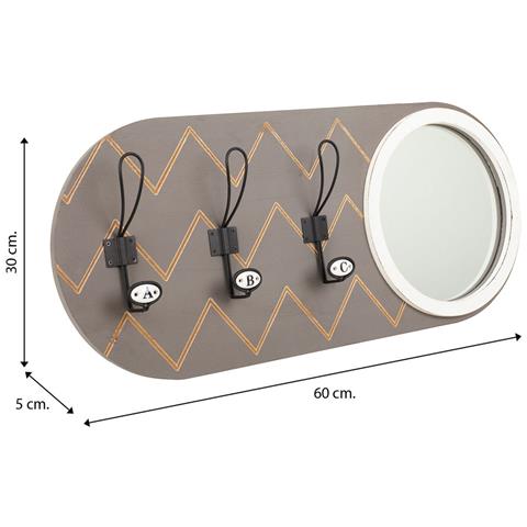 Appendiabiti Con Specchio In Legno E Metallo Grigio 60x5x30h - Foto 7