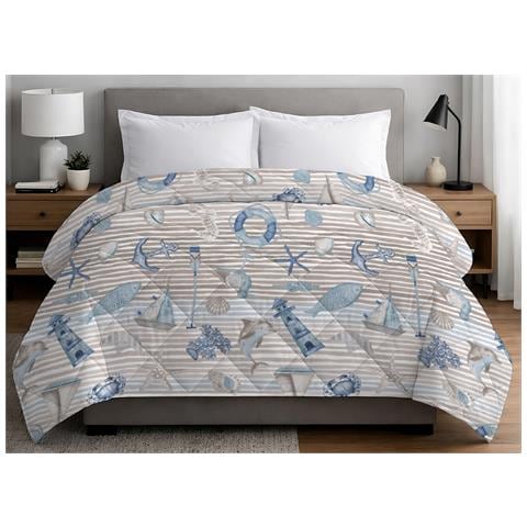 Trapuntino Piumino Estivo Primaverile 100gr Mq Leggero Disegno Mare Matrimoniale Beige - Foto 1