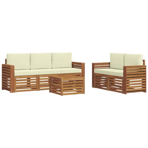 Set divani 6 pcs Naturale e Crema Legno di Acacia Massello - Foto 1
