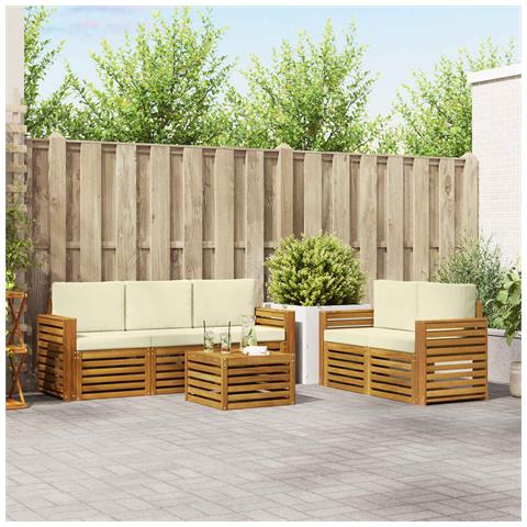 Set divani 6 pcs Naturale e Crema Legno di Acacia Massello - Foto 2