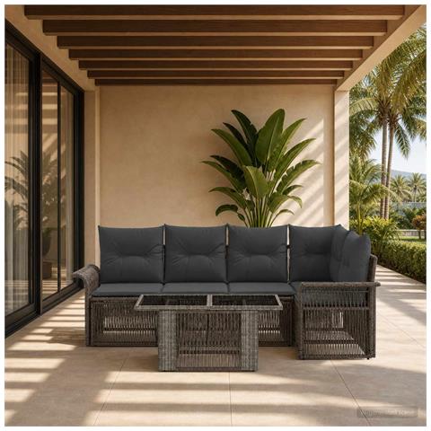 Set Divano da Giardino 5 pz Grigio e Grigio Scuro polyrattan - Foto 2